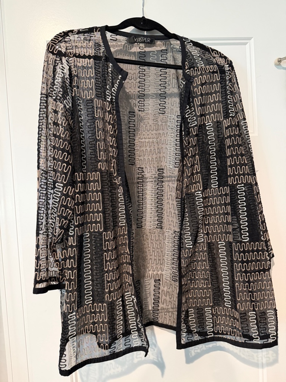 Kasper Black and Cream Sheer Open-Front Cardigan